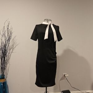 SHEIN Elegant Black Midi Dress with White Details